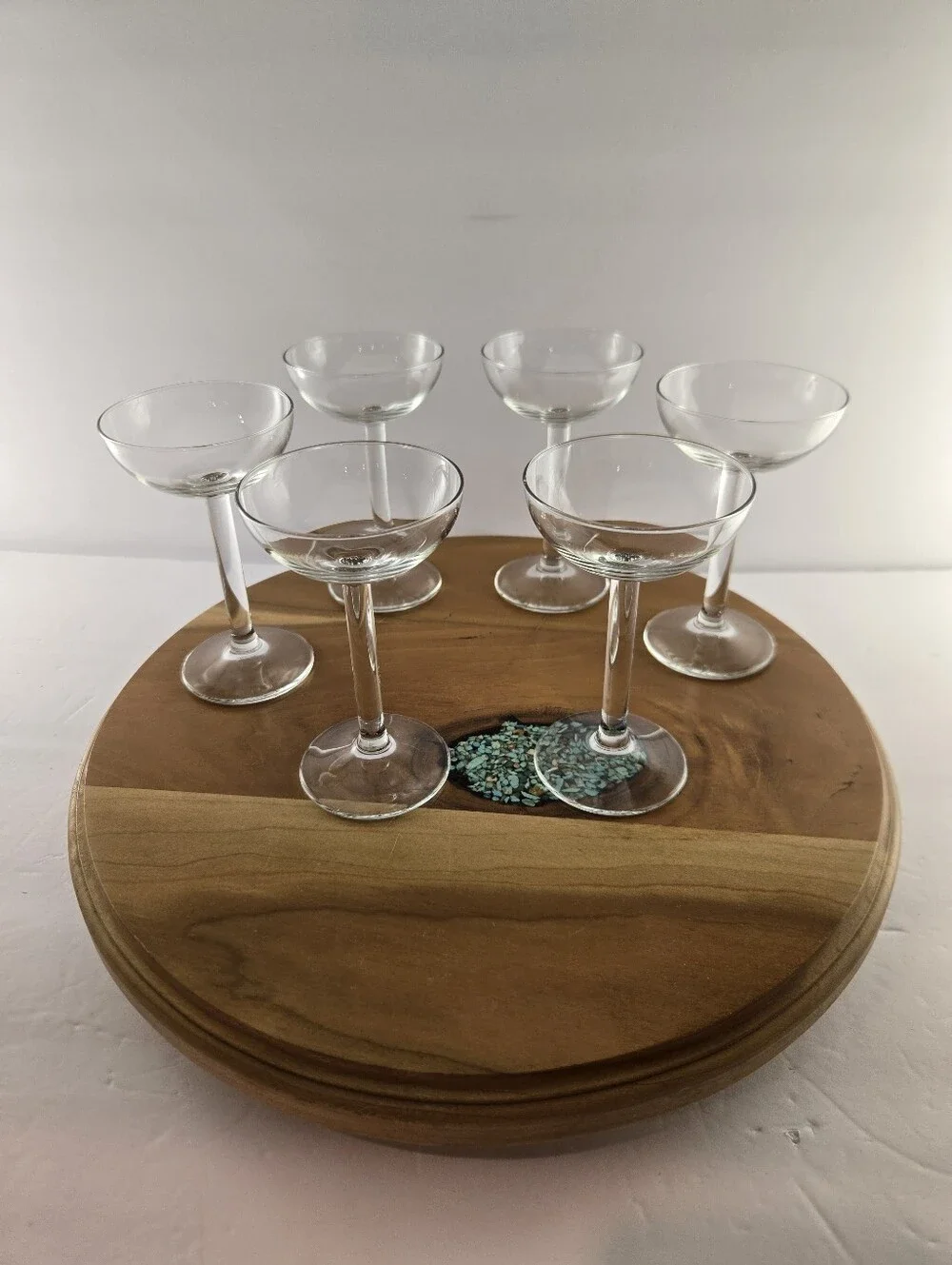 Vintage Blown Glass Coupe Glasses Thin Walled MCM Cocktail Stemware Set of 6
